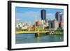 Roberto Clemente Bridge and Skyscrapers in Downtown Pittsburgh, Pennsylvania, Usa.-SeanPavonePhoto-Framed Photographic Print