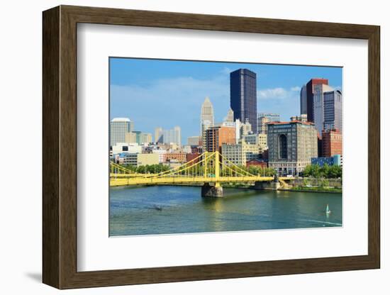 Roberto Clemente Bridge and Skyscrapers in Downtown Pittsburgh, Pennsylvania, Usa.-SeanPavonePhoto-Framed Photographic Print