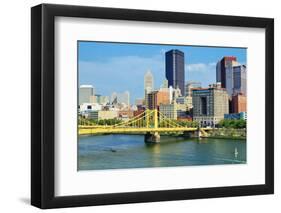 Roberto Clemente Bridge and Skyscrapers in Downtown Pittsburgh, Pennsylvania, Usa.-SeanPavonePhoto-Framed Photographic Print