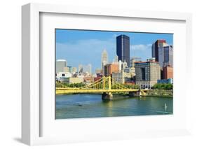 Roberto Clemente Bridge and Skyscrapers in Downtown Pittsburgh, Pennsylvania, Usa.-SeanPavonePhoto-Framed Photographic Print