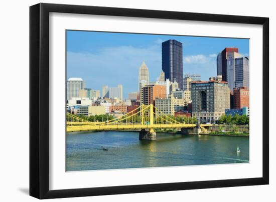 Roberto Clemente Bridge and Skyscrapers in Downtown Pittsburgh, Pennsylvania, Usa.-SeanPavonePhoto-Framed Photographic Print