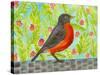 Robin Bird Watercolor-null-Stretched Canvas