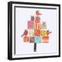 Robin Christmas Present Tree-Sarah Battle-Framed Giclee Print