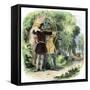 Robin Hood and Little John Hunting Deer in Sherwood Forest-null-Framed Stretched Canvas