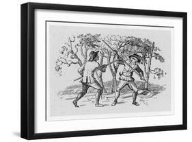 Robin Hood and the Tanner Fight with Quarterstaffs-Thomas Bewick-Framed Art Print