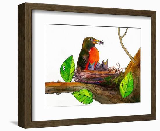 Robin Love Bug Print-Blenda Tyvoll-Framed Art Print