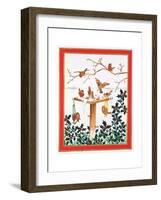 Robins and Sparrows at the Bird Table-Jeanne Maze-Framed Giclee Print