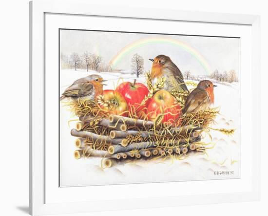 Robins with Apples, 1997-E.B. Watts-Framed Giclee Print