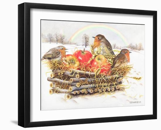Robins with Apples, 1997-E.B. Watts-Framed Giclee Print