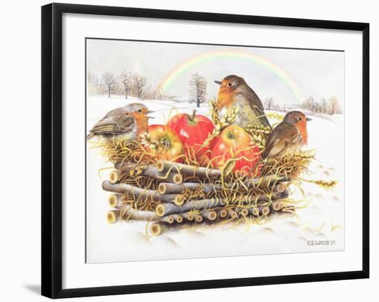 Robins with Apples, 1997-E.B. Watts-Framed Giclee Print