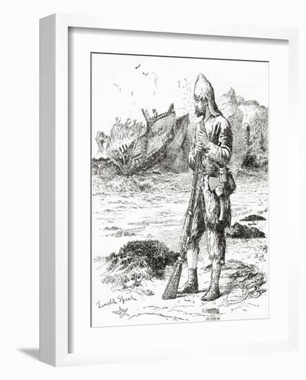 Robinson Crusoe on the Desert Island after Being Shipwrecked, from Adventures of Robinson Crusoe-null-Framed Giclee Print