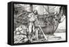 Robinson Crusoe Rowing to Safety on a Raft after Being Shipwrecked-null-Framed Stretched Canvas