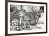 Robinson Crusoe Rowing to Safety on a Raft after Being Shipwrecked-null-Framed Giclee Print