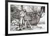 Robinson Crusoe Rowing to Safety on a Raft after Being Shipwrecked-null-Framed Giclee Print