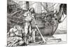 Robinson Crusoe Rowing to Safety on a Raft after Being Shipwrecked-null-Mounted Giclee Print