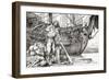 Robinson Crusoe Rowing to Safety on a Raft after Being Shipwrecked-null-Framed Giclee Print