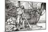 Robinson Crusoe Rowing to Safety on a Raft after Being Shipwrecked-null-Mounted Giclee Print