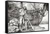 Robinson Crusoe Rowing to Safety on a Raft after Being Shipwrecked-null-Framed Stretched Canvas