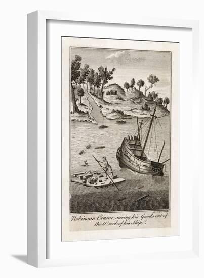 Robinson Crusoe Salvages Goods from the Wrecked Ship-J. Lodge-Framed Art Print