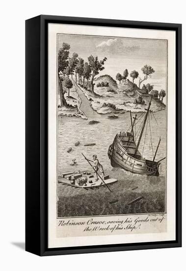 Robinson Crusoe Salvages Goods from the Wrecked Ship-J. Lodge-Framed Stretched Canvas