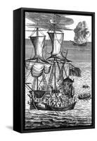 Robinson Crusoe Saves the Crew of a Ship on Fire at Sea, C1719-null-Framed Stretched Canvas