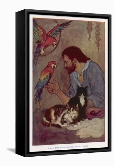 Robinson Crusoe with His Parrots and Cats-Elenore Plaisted Abbott-Framed Stretched Canvas