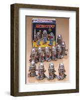 Robot 7. 11 Small Silver, Tin Litho., Wind-Up Walking Robots with Original Box-null-Framed Giclee Print