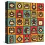 Robot and Monsters Cell Background-panova-Stretched Canvas