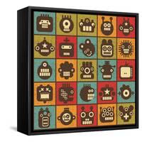 Robot and Monsters Cell Background-panova-Framed Stretched Canvas