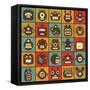 Robot and Monsters Cell Background-panova-Framed Stretched Canvas