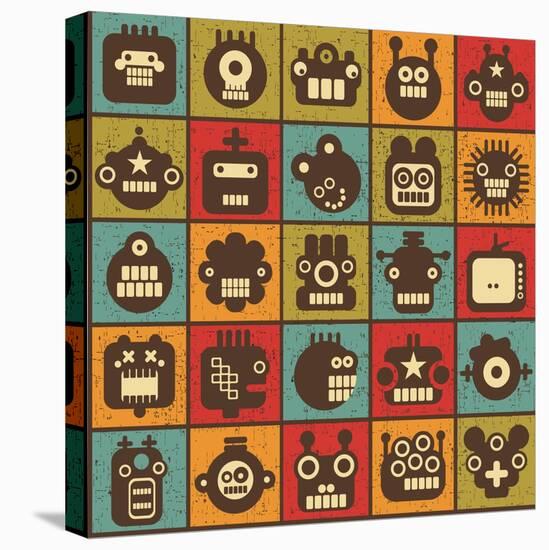 Robot and Monsters Cell Background-panova-Stretched Canvas