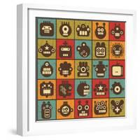 Robot and Monsters Cell Background-panova-Framed Art Print