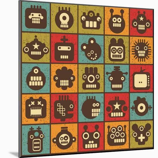 Robot and Monsters Cell Background-panova-Mounted Art Print
