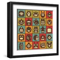 Robot and Monsters Cell Background-panova-Framed Art Print