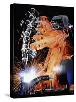 Robot Arm Spot-welding a Car Suspension Unit-David Parker-Stretched Canvas