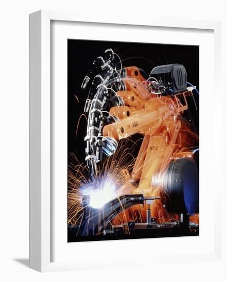 Robot Arm Spot-welding a Car Suspension Unit-David Parker-Framed Photographic Print