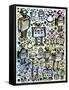 Robot Crowd Color-Roseanne Jones-Framed Stretched Canvas