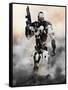 Robot Futuristic Police Armored Mech Weapon-Digital Storm-Framed Stretched Canvas