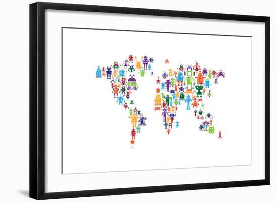 Robot Map of the World Map-Michael Tompsett-Framed Art Print