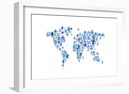 Robot Map of the World Map-Michael Tompsett-Framed Premium Giclee Print