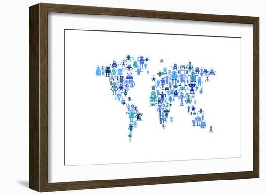 Robot Map of the World Map-Michael Tompsett-Framed Art Print