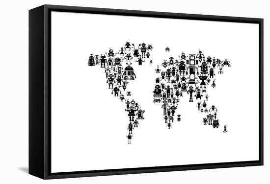 Robot Map of the World Map-Michael Tompsett-Framed Stretched Canvas