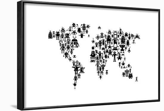 Robot Map of the World Map-Michael Tompsett-Framed Art Print