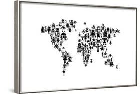 Robot Map of the World Map-Michael Tompsett-Framed Art Print