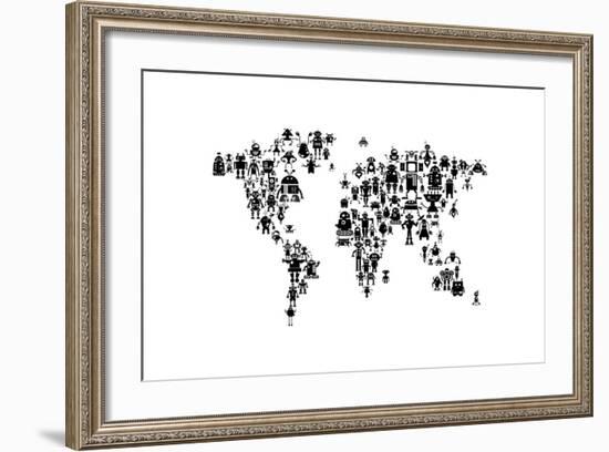 Robot Map of the World Map-Michael Tompsett-Framed Art Print