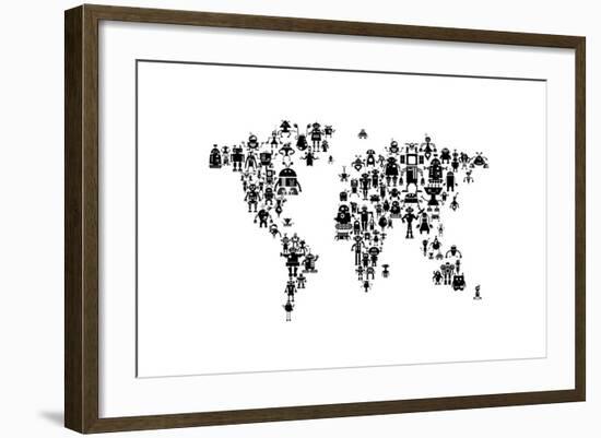 Robot Map of the World Map-Michael Tompsett-Framed Art Print