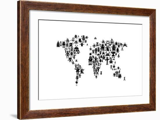 Robot Map of the World Map-Michael Tompsett-Framed Art Print