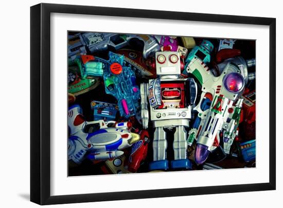 Robot Toys around There Mother Ship-davinci-Framed Art Print