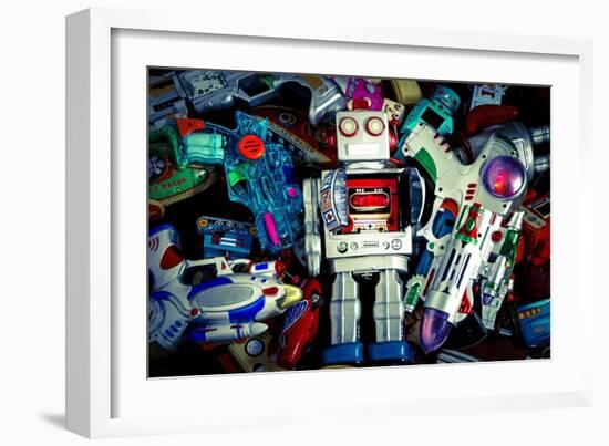 Robot Toys around There Mother Ship-davinci-Framed Art Print