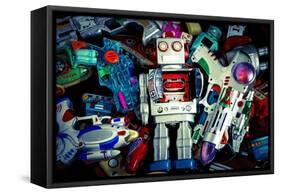 Robot Toys around There Mother Ship-davinci-Framed Stretched Canvas